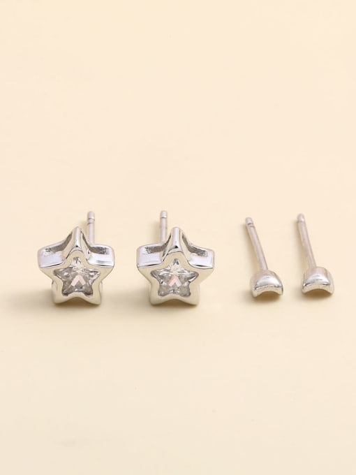 ANI VINNIE 925 Sterling Silver Cubic Zirconia White Star Minimalist Stud Earring 1