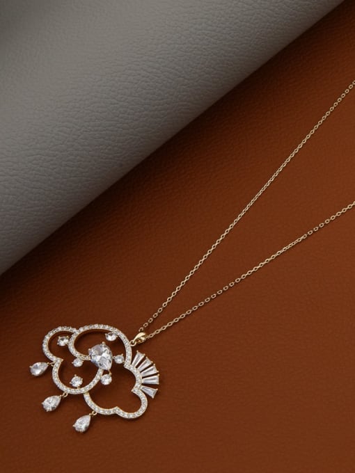 Gold Brass Rhinestone White Cloud Minimalist Long Strand Necklace