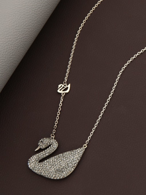 Lin Liang Brass Rhinestone White Swan Minimalist Long Strand Necklace 1