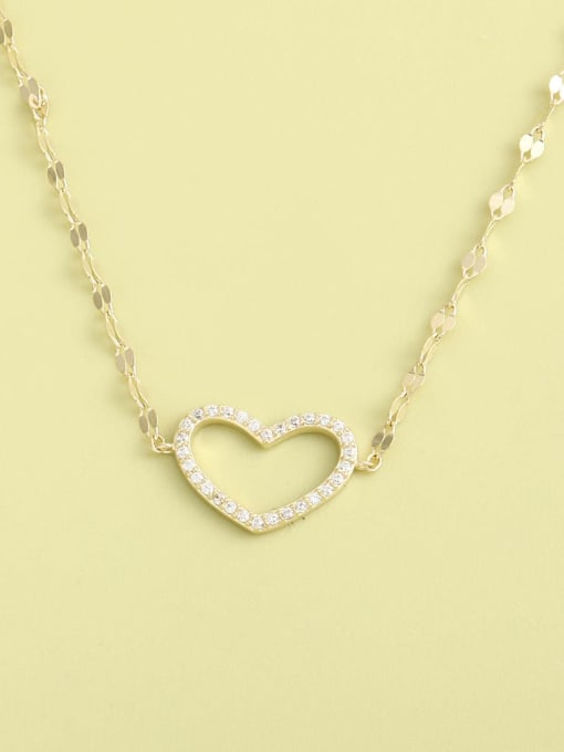 Gold 925 Sterling Silver Cubic Zirconia White Heart Minimalist Long Strand Necklace