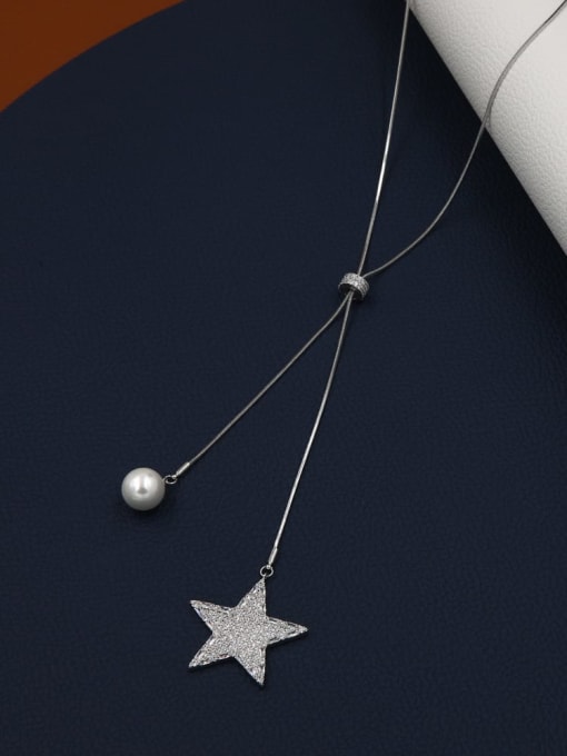 Lin Liang Brass Rhinestone White Star Minimalist Long Strand Necklace 1