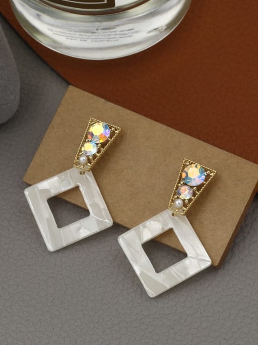 Gold Tin Alloy Rhinestone White Geometric Minimalist Drop Earring