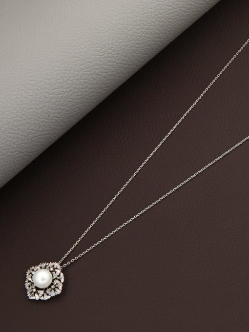 Coffee gold Brass Imitation Pearl White Geometric Minimalist Long Strand Necklace