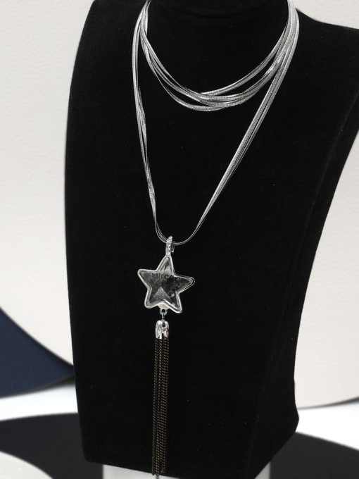 Lin Liang Brass Crystal Black Star Minimalist Long Strand Necklace 0