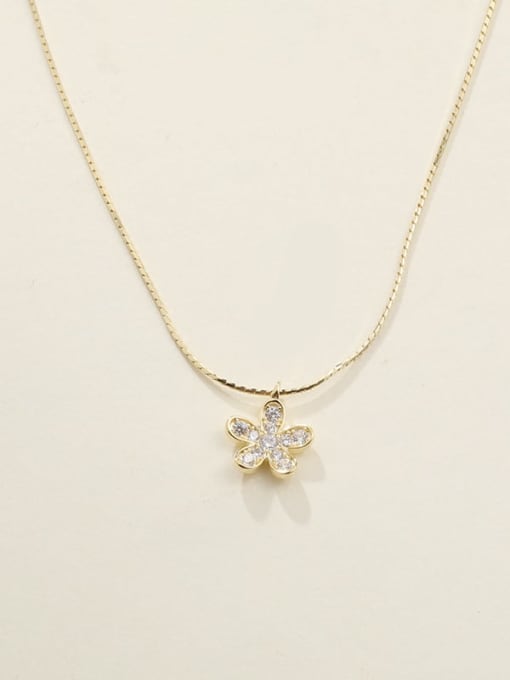 Gold 925 Sterling Silver Cubic Zirconia White Flower Minimalist Long Strand Necklace