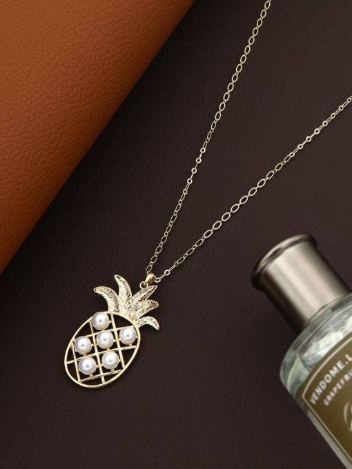 Lin Liang Brass Imitation Pearl White Friut Minimalist Long Strand Necklace 1