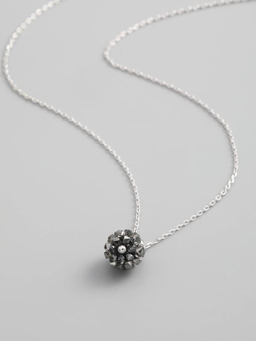White 925 Sterling Silver Crystal Black Round Minimalist Necklace