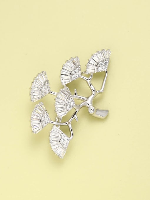 Lin Liang Brass Rhinestone White Tree Minimalist Pins & Brooches 1