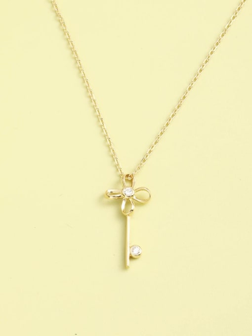Gold 925 Sterling Silver Cubic Zirconia White Key Minimalist Necklace