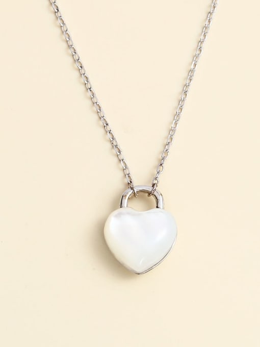 White 925 Sterling Silver Shell White Heart Minimalist Necklace
