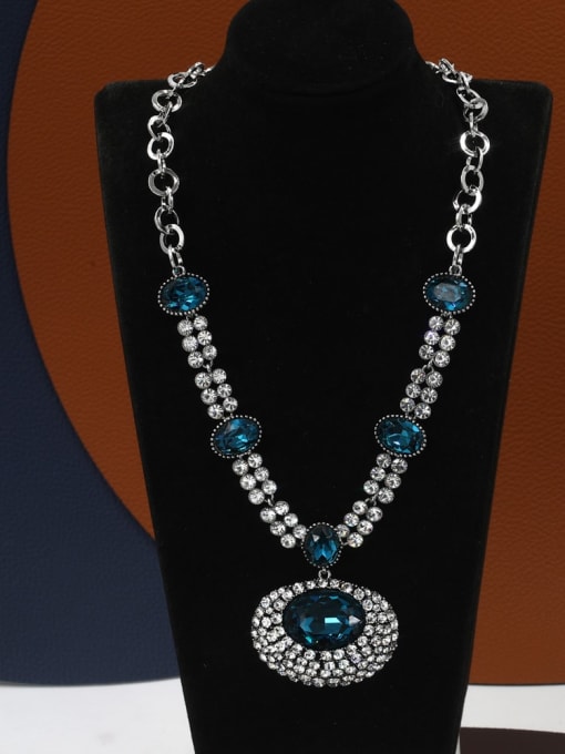 Lin Liang Brass Cubic Zirconia Blue Oval Minimalist Long Strand Necklace