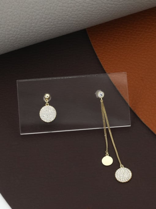 Gold Brass Rhinestone White Round Minimalist Drop Earring