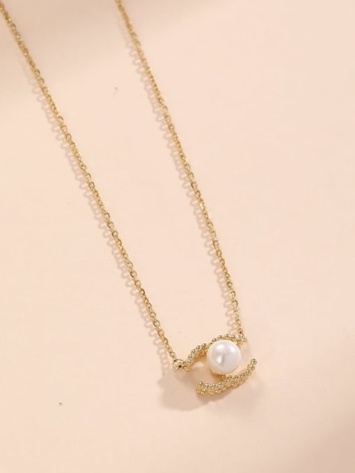 Gold 925 Sterling Silver Imitation Pearl White Letter Classic Long Strand Necklace
