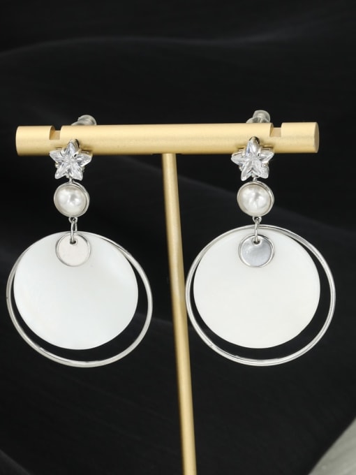 Lin Liang Brass Cubic Zirconia White Acrylic Round Minimalist Drop Earring 0