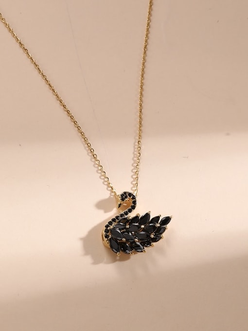 Black Cubic Zirconia Swan Classic Long Strand Necklace