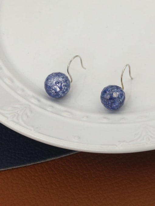 Lin Liang Brass Glass Stone Blue Round Minimalist Hook Earring 3