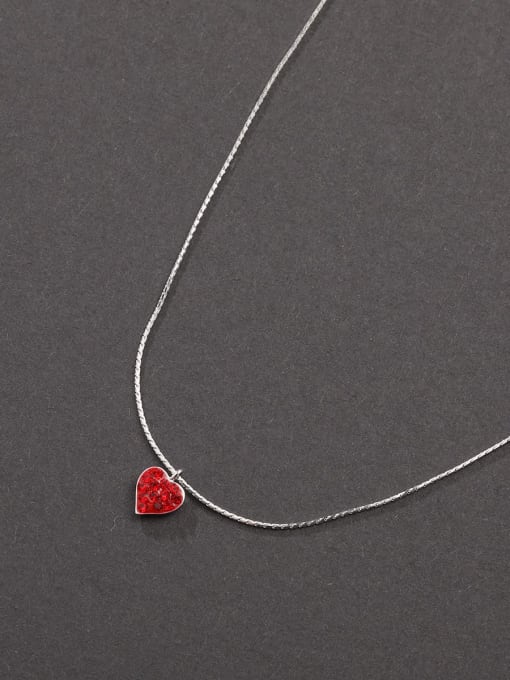 White 925 Sterling Silver Rhinestone Red Heart Minimalist Long Strand Necklace