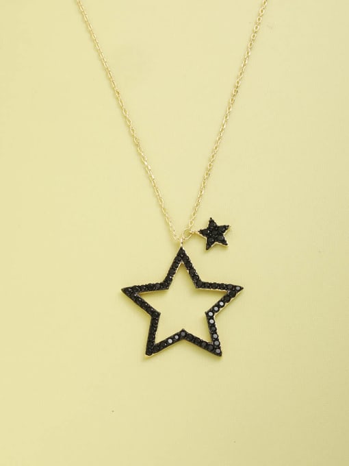 White 925 Sterling Silver Rhinestone Black Star Minimalist Necklace