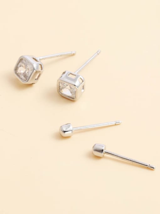 ANI VINNIE 925 Sterling Silver Cubic Zirconia White Geometric Minimalist Stud Earring 0