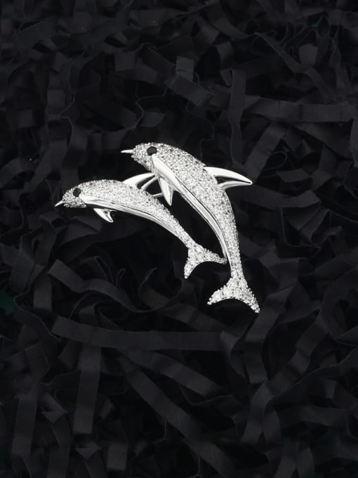 Lin Liang Brass Cubic Zirconia White Dolphin Classic Brooch 0