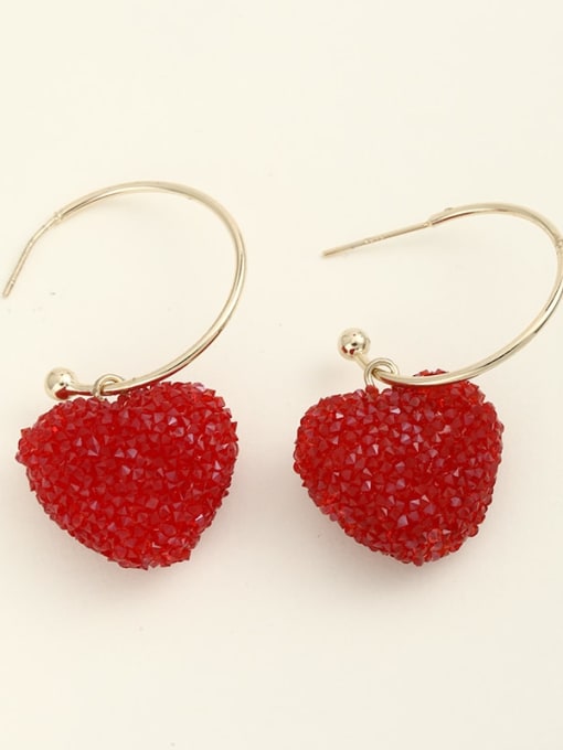Lin Liang Brass Crystal Red Heart Minimalist Drop Earring 0