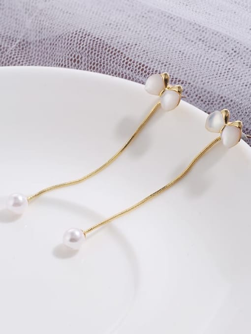 Lin Liang Brass Shell  Fashion tassel  bow shaped inlaid Fritillaria Earrings 1