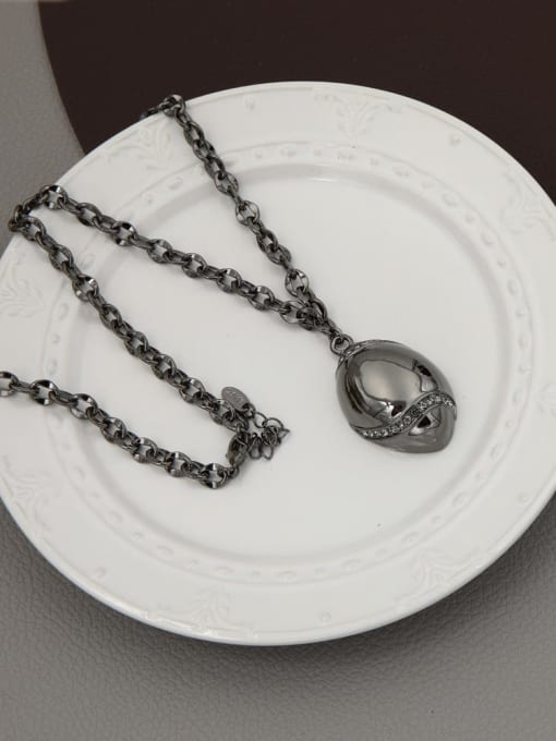 Black Brass Rhinestone White Geometric Minimalist Long Strand Necklace