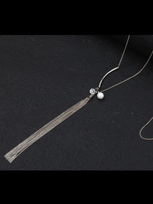 Lin Liang Brass Cubic Zirconia White Tassel Minimalist Long Strand Necklace 1
