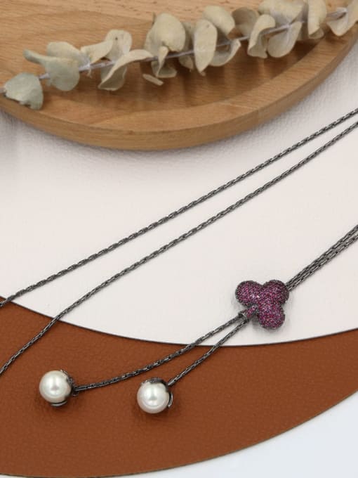 Gun black purple diamond Brass Rhinestone Black Cloud Minimalist Long Strand Necklace
