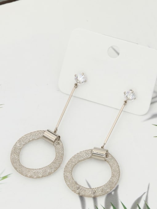 Lin Liang Bronze Crystal White Round Minimalist Drop Earring 1