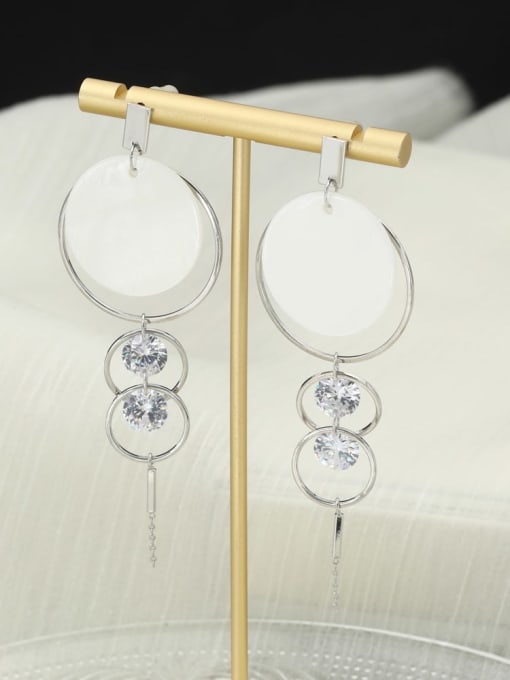 Lin Liang Brass Cubic Zirconia White Acrylic Round Statement Drop Earring 0