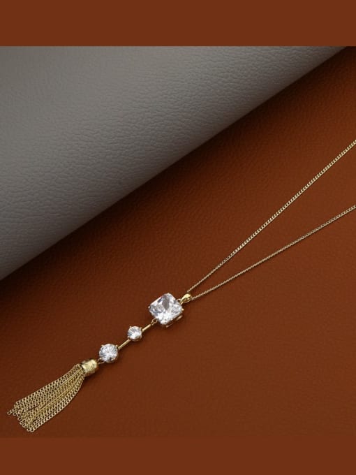 Lin Liang Brass Cubic Zirconia White Tassel Minimalist Long Strand Necklace 2