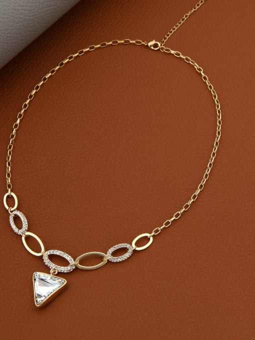 True gold white zirconium Brass Cubic Zirconia White Geometric Minimalist Long Strand Necklace