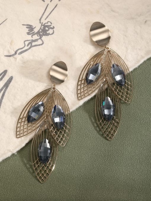 Lin Liang Brass Glass beads Gray Leaf Dainty Drop Earring 1