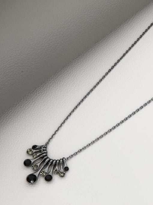 Black Brass Cubic Zirconia Black Geometric Minimalist Long Strand Necklace