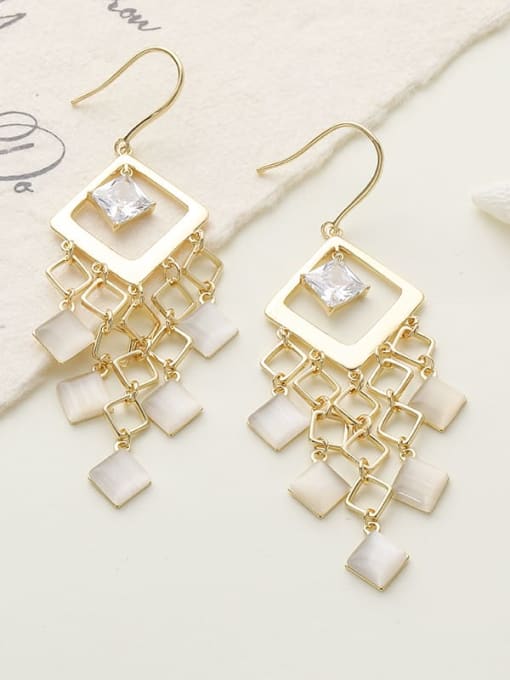 Lin Liang Brass Cubic Zirconia Geometric Luxury Drop Earring 0