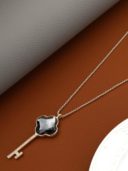 Lin Liang Brass Cubic Zirconia White Key Minimalist Long Strand Necklace 3