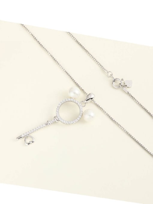 ANI VINNIE 925 Sterling Silver Imitation Pearl White Key Minimalist Long Strand Necklace 1
