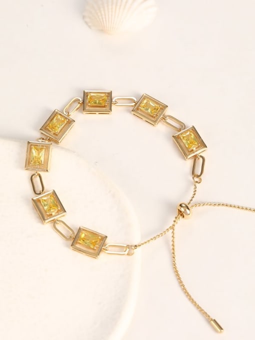 Gold Brass Cubic Zirconia Yellow Rectangle Dainty Adjustable Bracelet