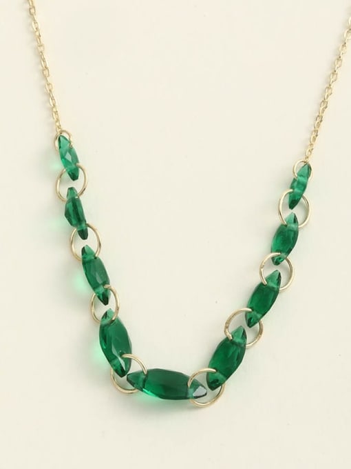 Gold 925 Sterling Silver Crystal Green Geometric Minimalist Long Strand Necklace