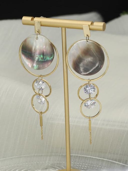 Gold Brass Cubic Zirconia White Acrylic Round Statement Drop Earring