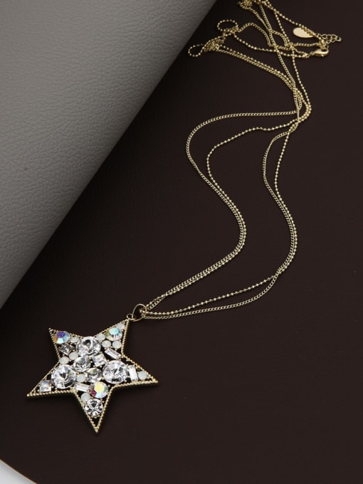Lin Liang Brass Rhinestone White Star Minimalist Long Strand Necklace 1