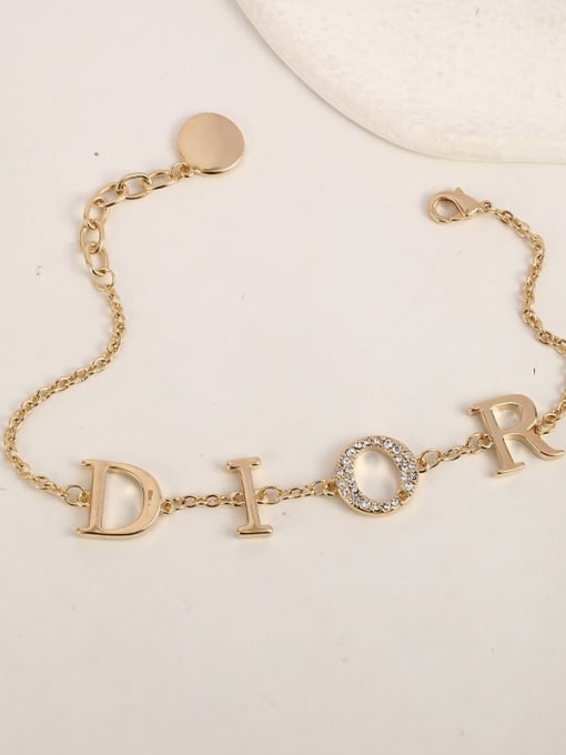 Gold Brass Rhinestone White Letter Dainty Adjustable Bracelet