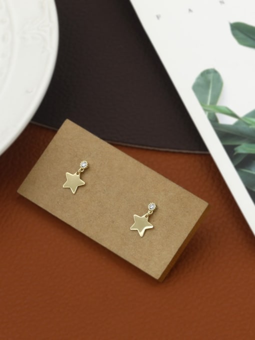 Gold Brass Rhinestone White Star Minimalist Drop Earring