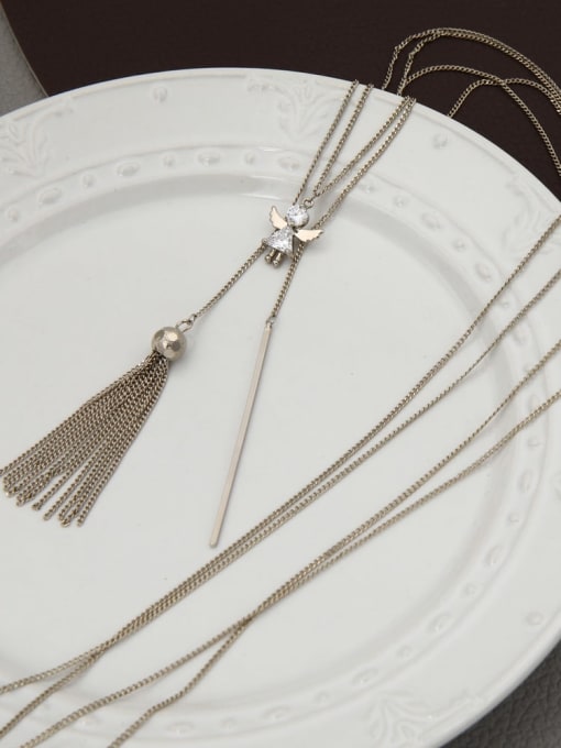 Lin Liang Brass Rhinestone White Angel Minimalist Long Strand Necklace 0