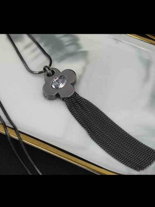 Gun black Brass Cubic Zirconia White Tassel Minimalist Long Strand Necklace