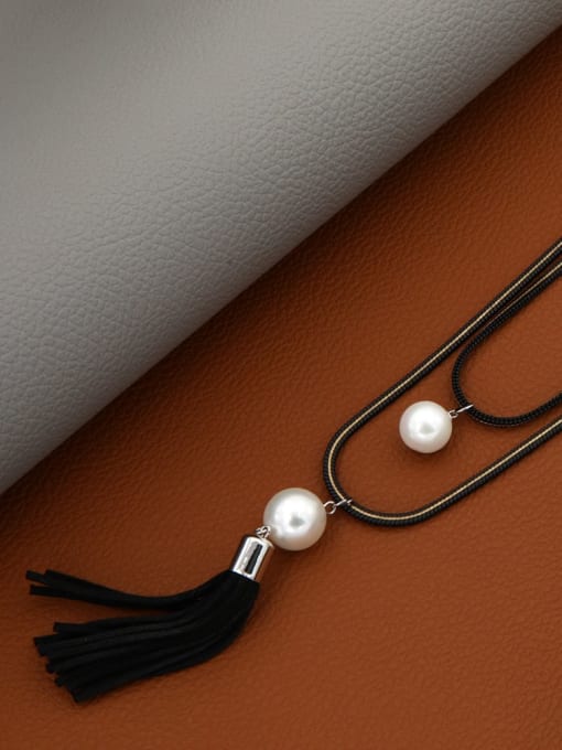 Lin Liang Brass Imitation Pearl White Tassel Minimalist Regligious Necklace 0