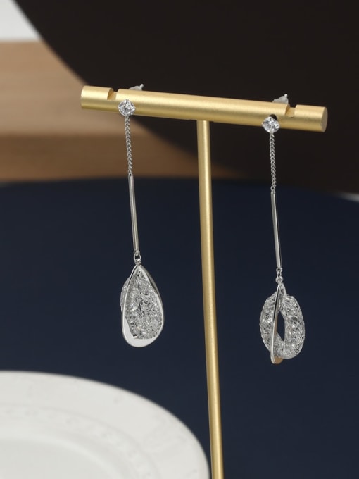 Lin Liang Brass Crystal White Geometric Minimalist Drop Earring