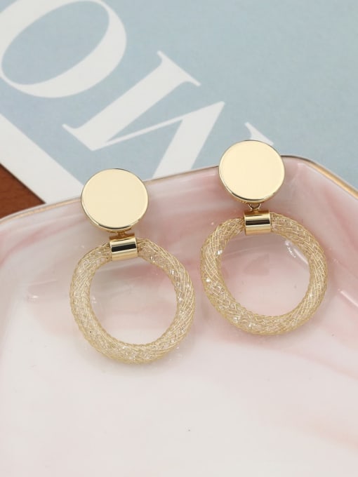 Gold Brass Crystal White Round Minimalist Drop Earring