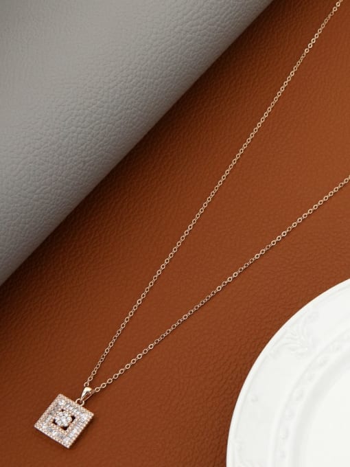 Rose Brass Cubic Zirconia White Square Minimalist Long Strand Necklace